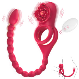 SuperLove Dual Penis Ring with Anal Stimulator & Remote Control Red