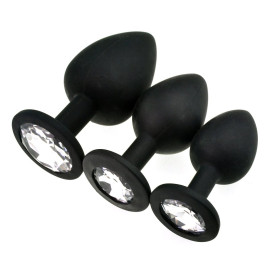 SuperLove Jewel Silicone Butt Plugs Training Kit Black-Clear